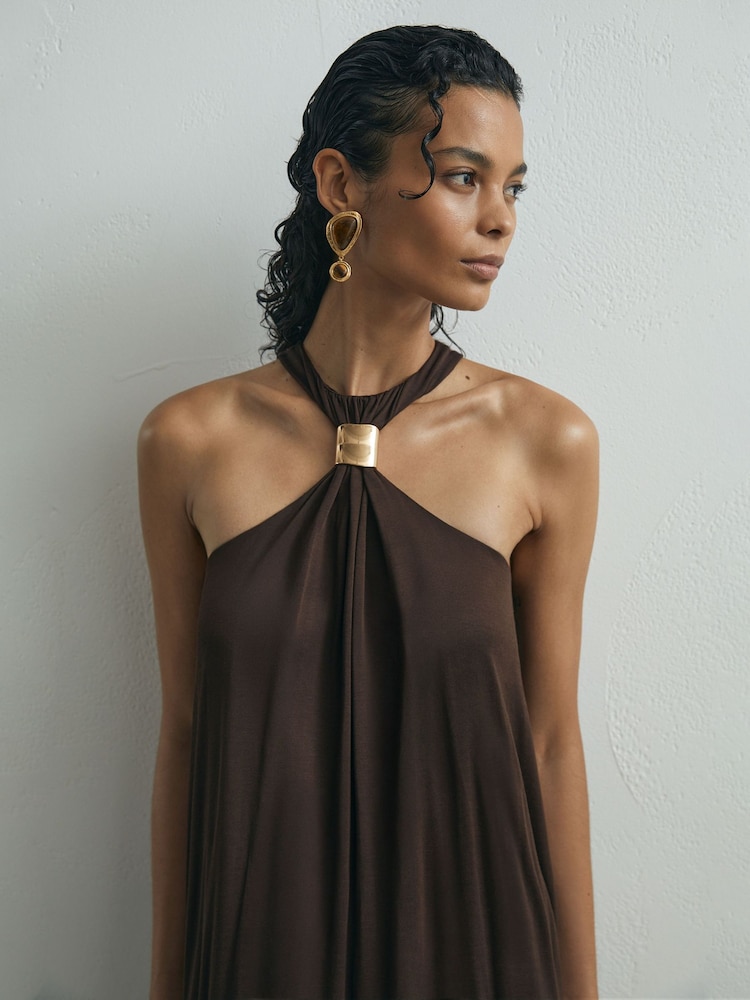 jersey halter maxi dress Bentley Peached Jersey Halter Maxi Dress / Charcoal | MESHKI