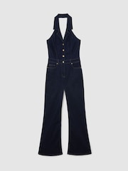 Reiss Indigo Blue Lolita Denim Halterneck Flared Jumpsuit - Image 2 of 6