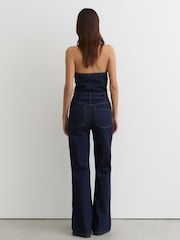 Reiss Indigo Blue Lolita Denim Halterneck Flared Jumpsuit - Image 4 of 6