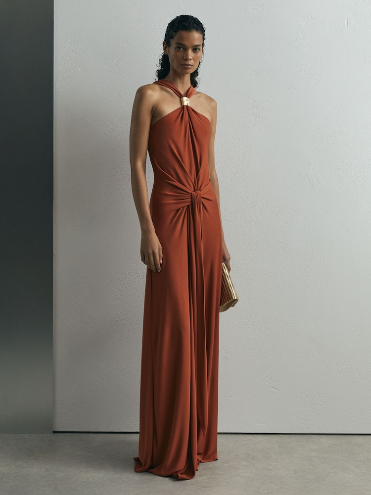 Atelier Hardware-detail Draped Maxi Dress - Rust