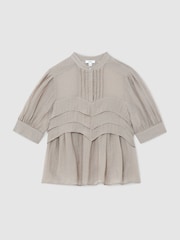 Reiss Grey Georgia Frill-Detail Half-Button Blouse - Image 2 of 6