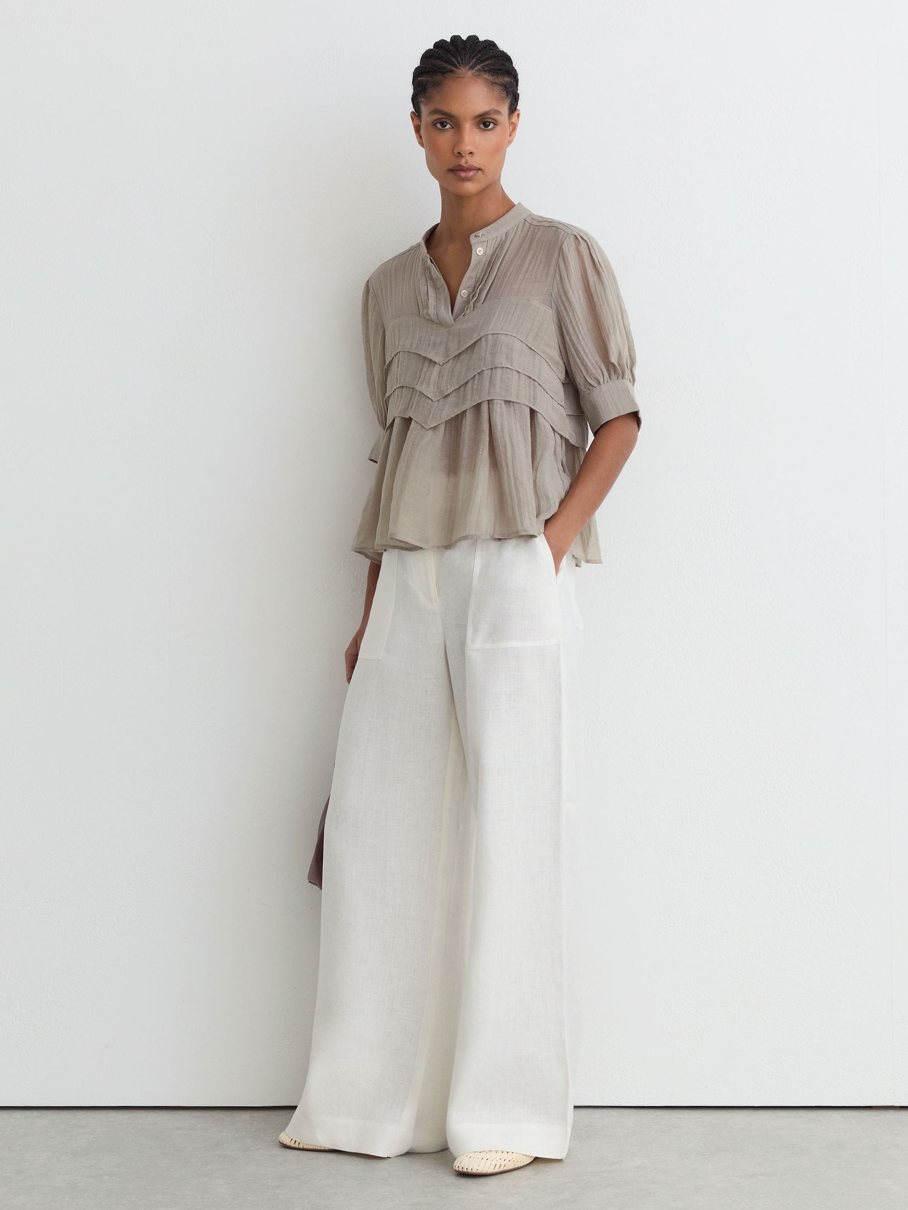 Buy Reiss Grey Georgia Frill-Detail Half-Button Blouse from Next USA