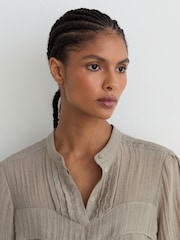 Reiss Grey Georgia Frill-Detail Half-Button Blouse - Image 4 of 6