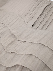 Reiss Grey Georgia Frill-Detail Half-Button Blouse - Image 6 of 6