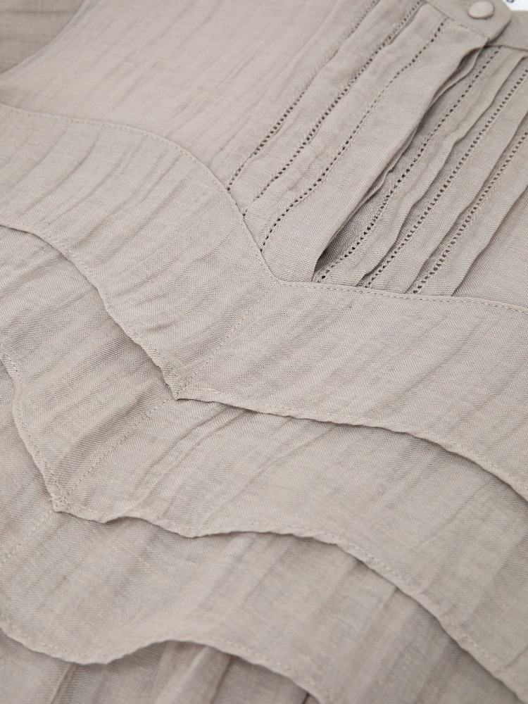 Reiss Grey Georgia Frill-Detail Half-Button Blouse - Image 6 of 6