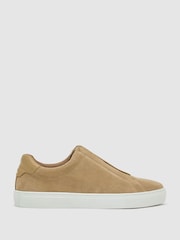 Reiss Sand Emil Suede Slip-On Elasticated Trainers - Image 1 of 4