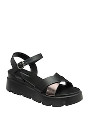 Dunlop Black Ankle Strap Wedge Crossover Sandals - Image 1 of 4