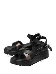Dunlop Black Ankle Strap Wedge Crossover Sandals - Image 2 of 4