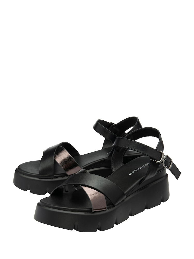 Dunlop Black Ankle Strap Wedge Crossover Sandals - Image 2 of 4