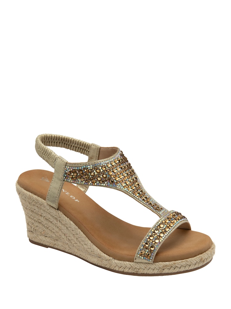 Dunlop Gold Wedge Espadrille T Bar Sandals - Image 1 of 4