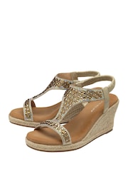 Dunlop Gold Wedge Espadrille T Bar Sandals - Image 2 of 4