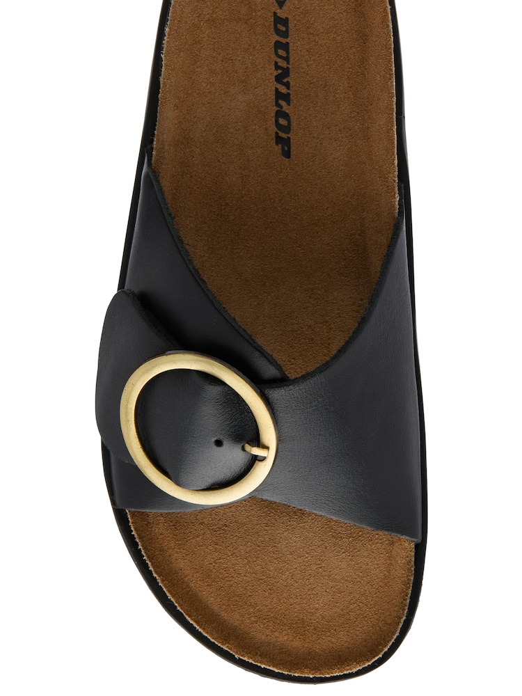 Dunlop Black Leather Footbed Mule Sandals - Image 4 of 4