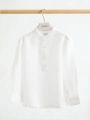 Reiss White Hawkin 9-13 yrs Linen Grandad-Collar Half-Button Shirt - Image 1 of 3
