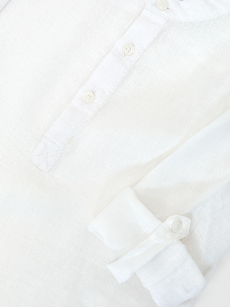 Reiss White Hawkin 3-9 yrs Linen Grandad-Collar Half-Button Shirt - Image 3 of 3 Reiss White Hawkin 3-9 yrs Linen Grandad-Collar Half-Button Shirt - Image 3 of 3