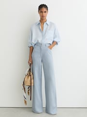 Reiss Blue Carmen Petite Lyocell-Linen Wide-Leg Trousers - Image 1 of 6