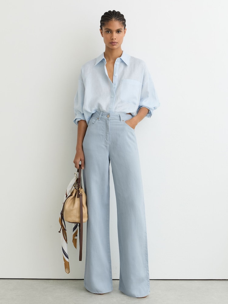 Reiss Blue Carmen Petite Lyocell-Linen Wide-Leg Trousers - Image 1 of 6