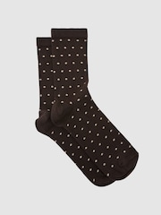 Reiss Chocolate Dotty Cotton-Blend Polka-Dot Socks - Image 1 of 3