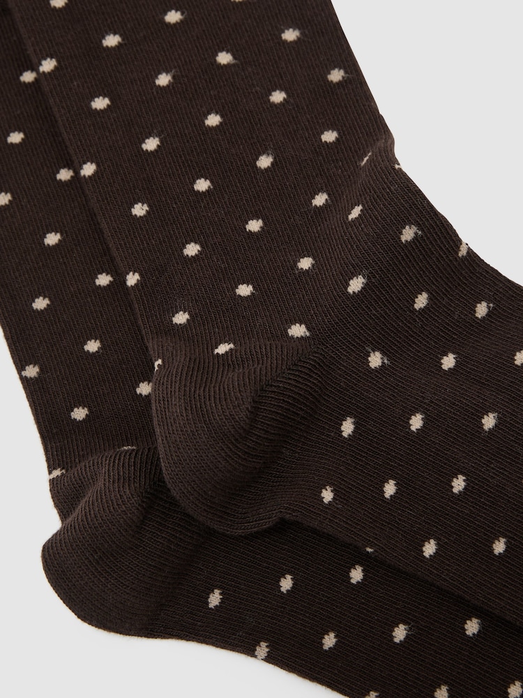 Reiss Chocolate Dotty Cotton-Blend Polka-Dot Socks - Image 2 of 3 Reiss Chocolate Dotty Cotton-Blend Polka-Dot Socks - Image 2 of 3