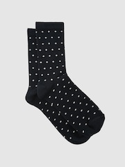 Reiss Navy Dotty Cotton-Blend Polka-Dot Socks - Image 1 of 3