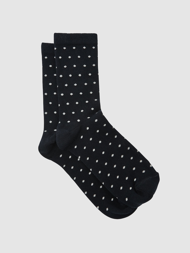Reiss Navy Dotty Cotton-Blend Polka-Dot Socks - Image 1 of 3 Reiss Navy Dotty Cotton-Blend Polka-Dot Socks - Image 1 of 3