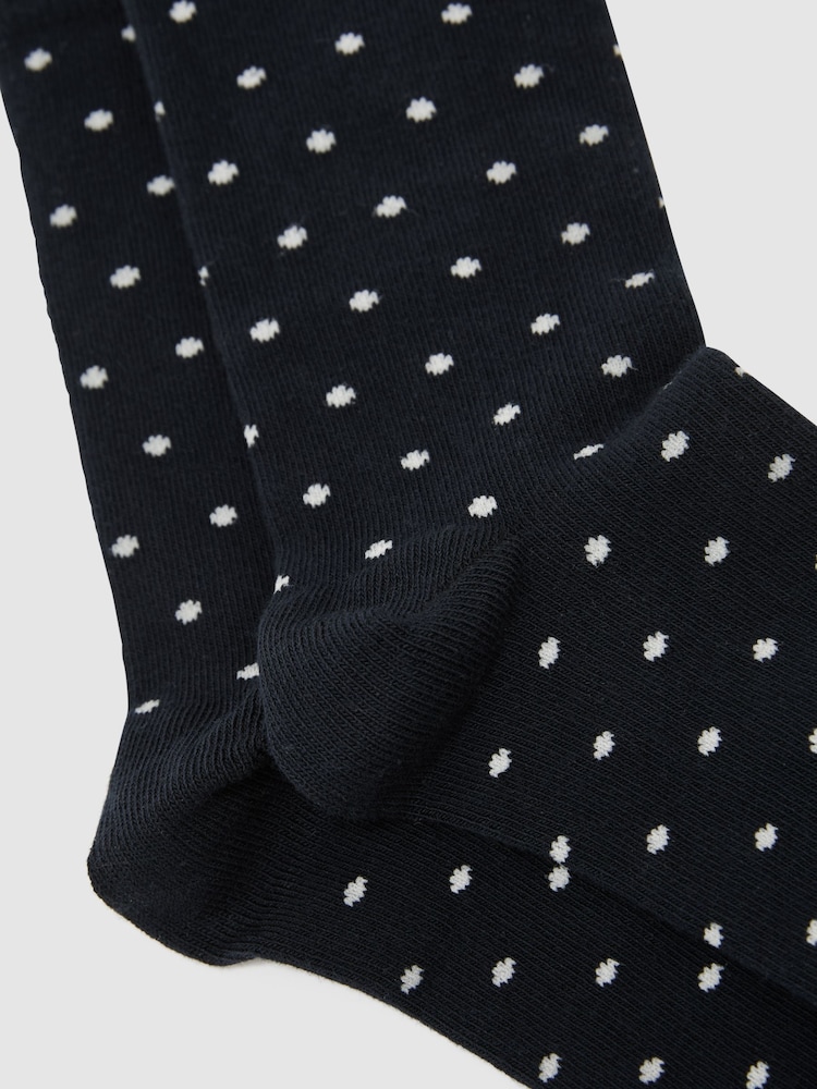 Reiss Navy Dotty Cotton-Blend Polka-Dot Socks - Image 2 of 3 Reiss Navy Dotty Cotton-Blend Polka-Dot Socks - Image 2 of 3