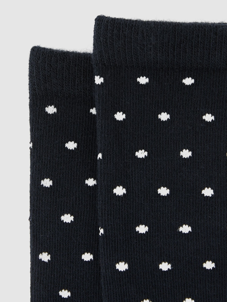 Reiss Navy Dotty Cotton-Blend Polka-Dot Socks - Image 3 of 3 Reiss Navy Dotty Cotton-Blend Polka-Dot Socks - Image 3 of 3