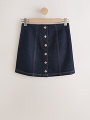 Indigoblau - Gold Button-Through Denim Mini Skirt - Bild 1 von 3