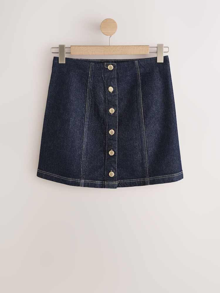Indigoblau - Gold Button-Through Denim Mini Skirt - Bild 1 von 3 Indigoblau - Gold Button-Through Denim Mini Skirt - Bild 1 von 3
