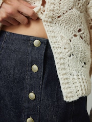 Indigo Blue Gold Button-Through Denim Mini Skirt - Image 4 of 7