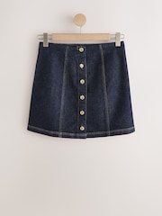 Indigo Blue Gold Button-Through Denim Mini Skirt - Image 5 of 7