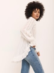 Mint Velvet Cream Broderie Trim Longline Blouse - Image 2 of 8