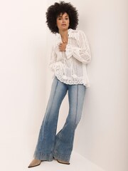 Mint Velvet Cream Broderie Trim Longline Blouse - Image 3 of 8