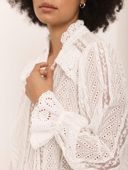 Mint Velvet Cream Broderie Trim Longline Blouse - Image 4 of 8