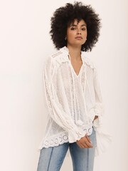 Mint Velvet Cream Broderie Trim Longline Blouse - Image 5 of 8