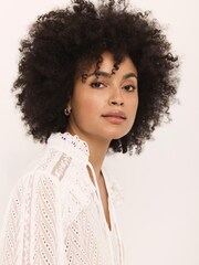 Mint Velvet Cream Broderie Trim Longline Blouse - Image 6 of 8