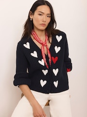 Mint Velvet Blue Heart Embroidered Cardigan - Image 1 of 8