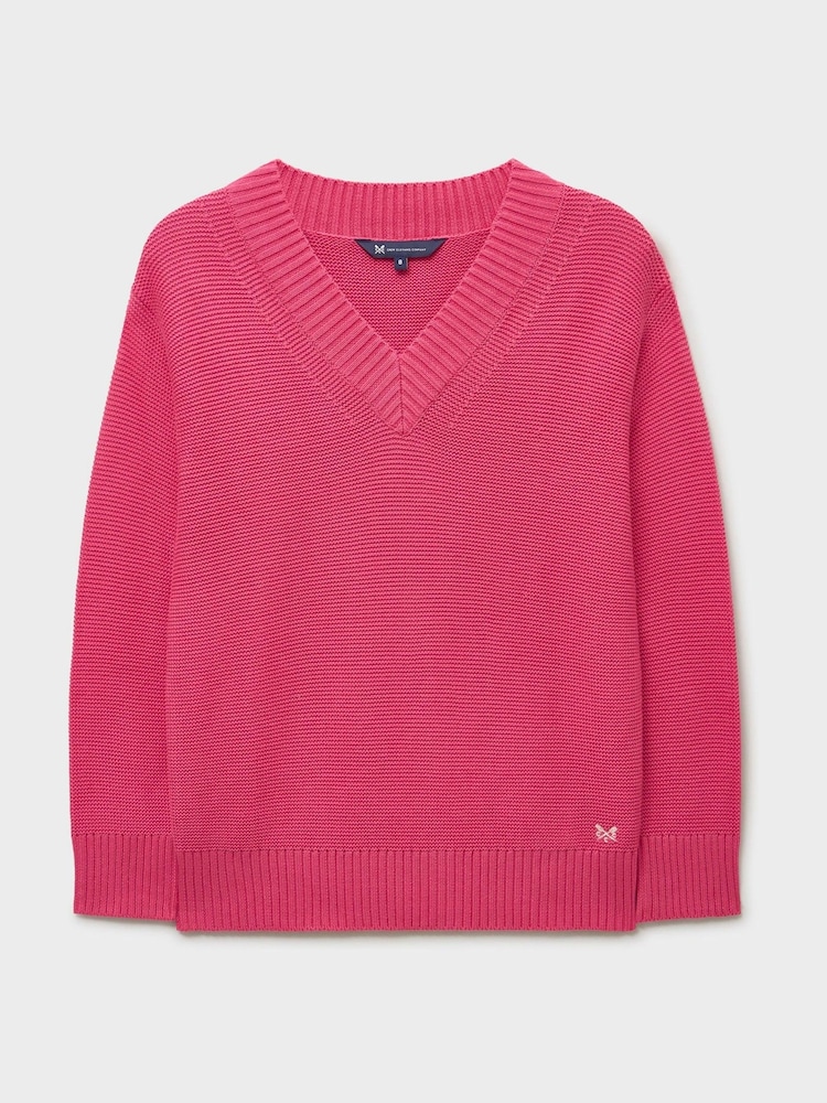 Crew Clothing Pink Lauren V-Neck Cotton Jumper - Image 5 of 5