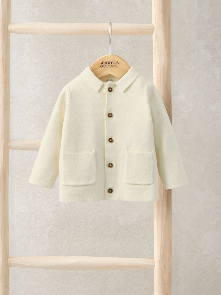 Mamas & Papas White Collared Knitted Cardigan - Image 1 of 2
