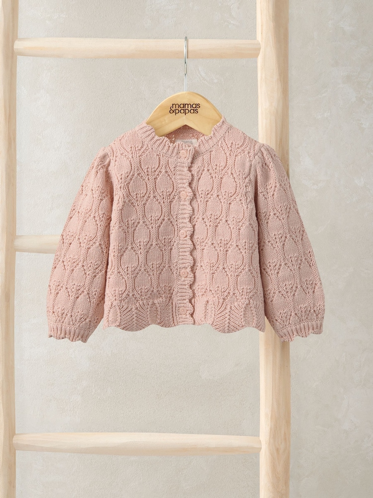 Mamas & Papas Pink Fancy Delicate Knit Cardigan - Image 1 of 2 Mamas & Papas Pink Fancy Delicate Knit Cardigan - Image 1 of 2