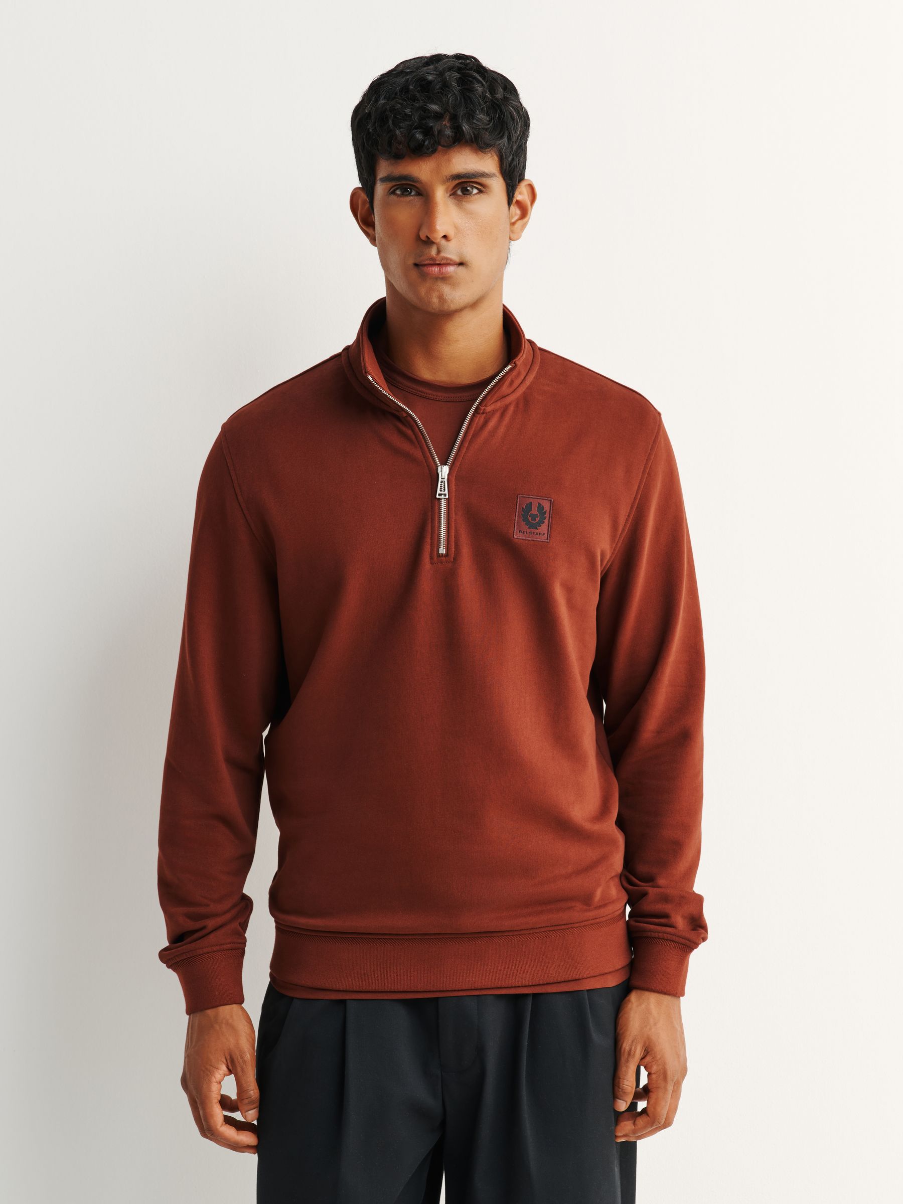 Belstaff Men's Quarter Zip Sweatshirt Cotton Fleece Oxblood Size 2XL - Image 3