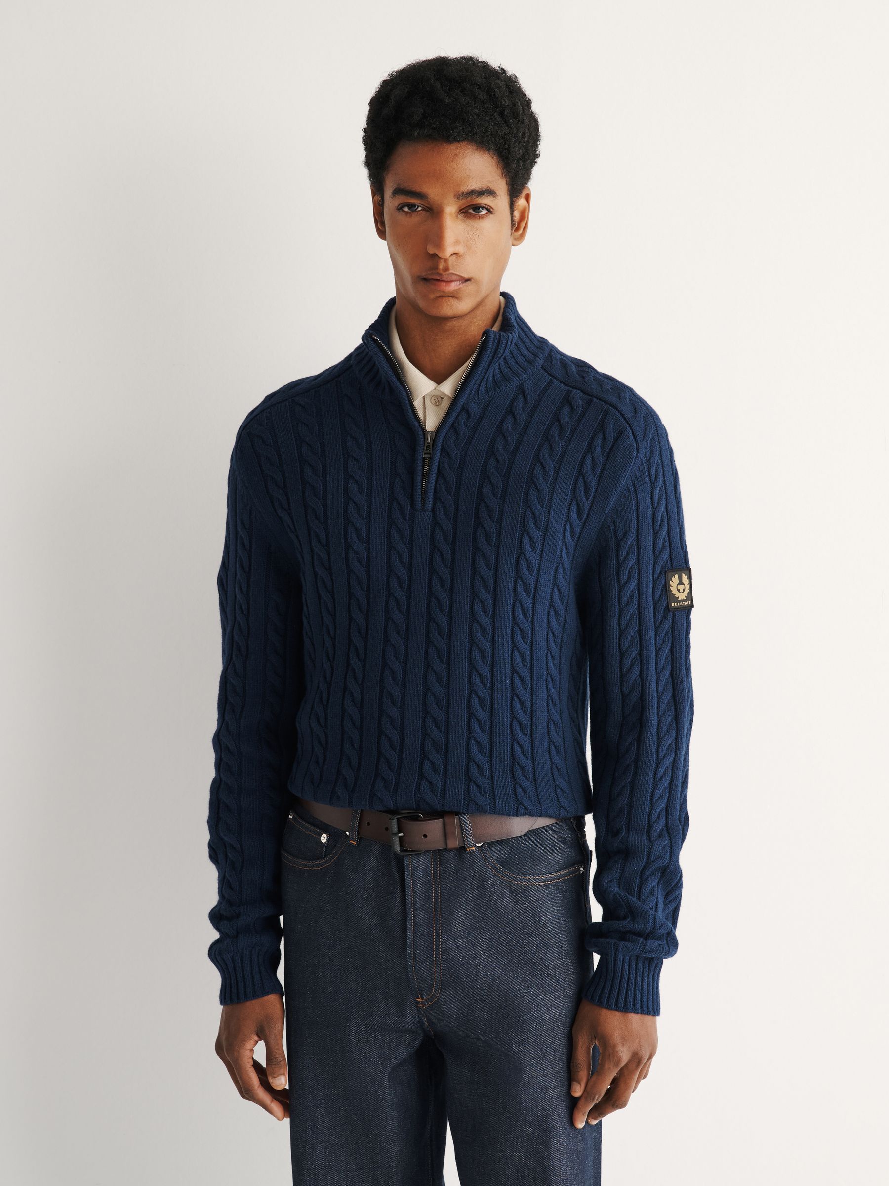 Belstaff Men's Navy Westport Quarter Zip Sweater - Size 44 - Image 3