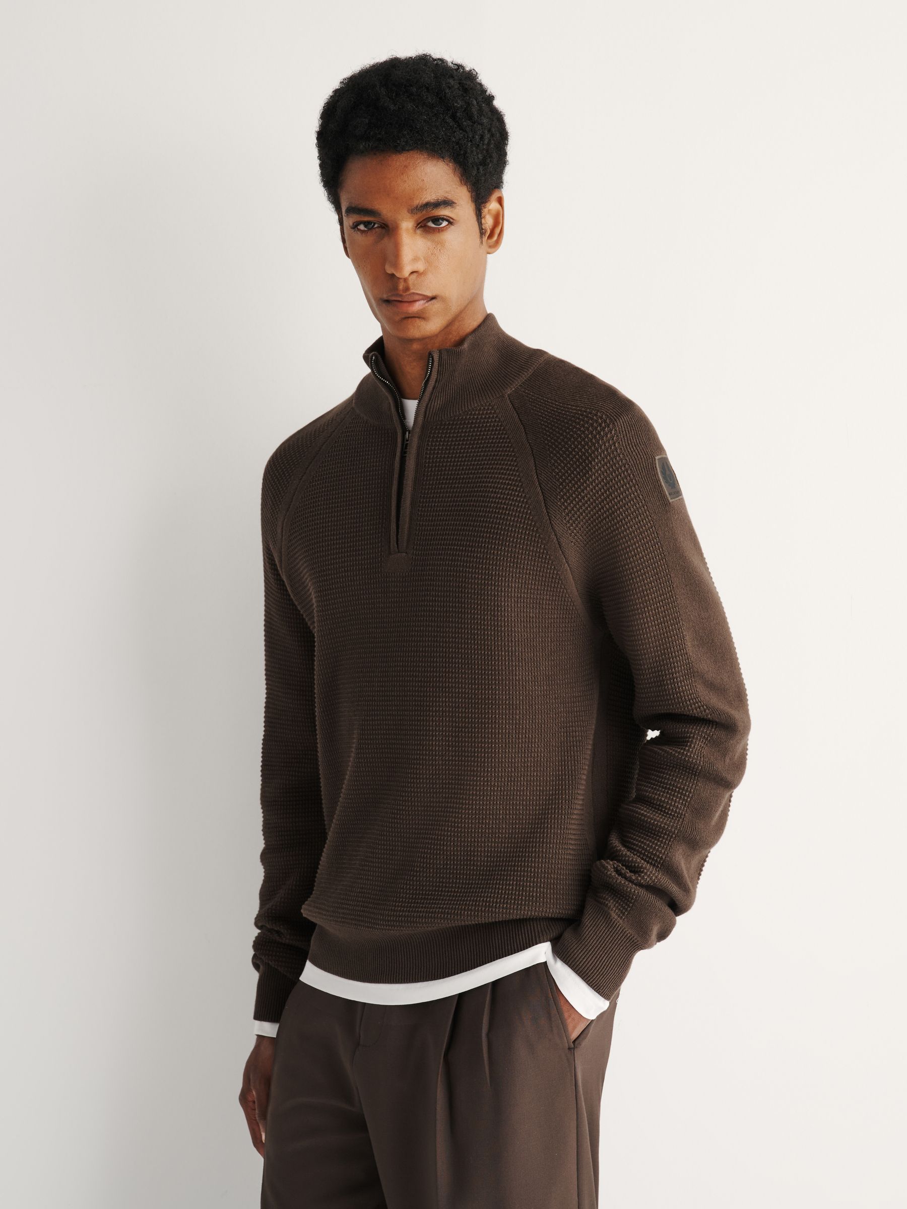 Buy Belstaff Brown Bradwell Quarter Zip Jumper from Next USA