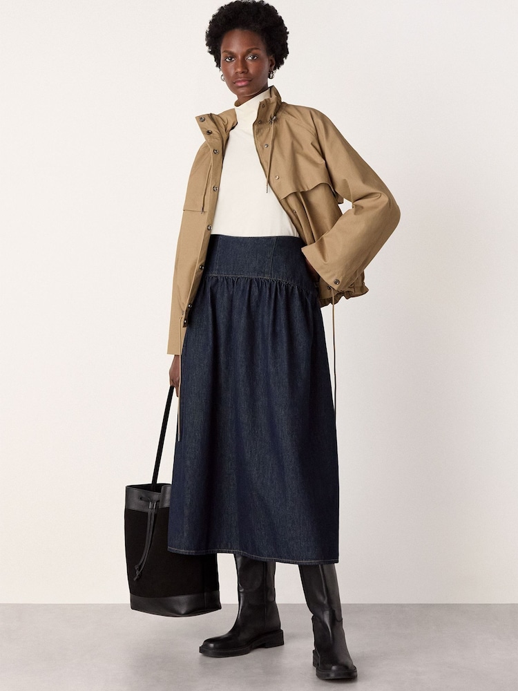 Whistles Blue Waisted Midi Skirt - Image 1 of 5