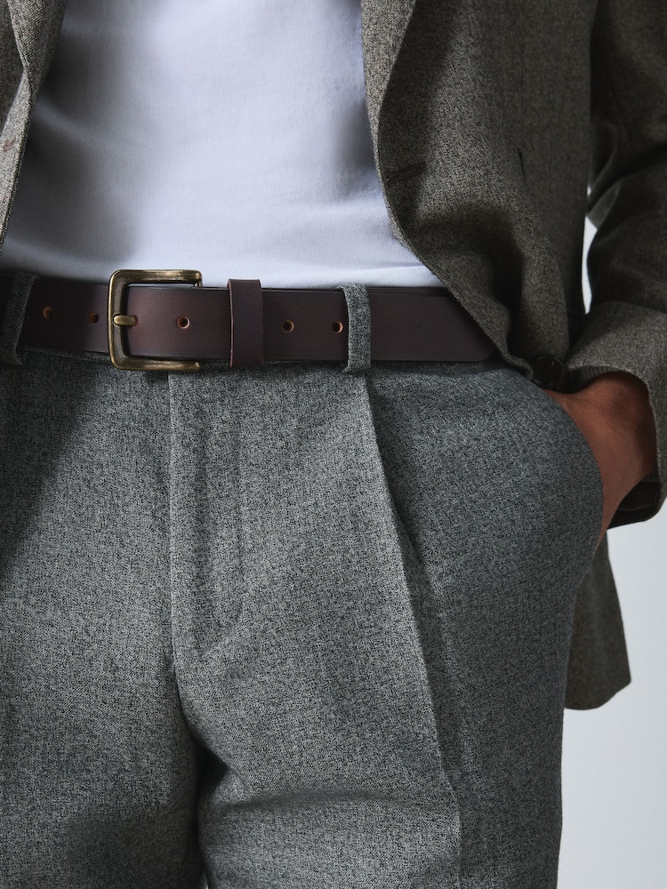 Oxblood Brown Casual Leather Belt - Image 1 of 4 Oxblood Brown Casual Leather Belt - Image 1 of 4