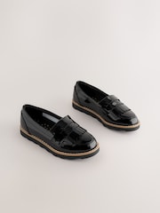 Black Patent Wide Fit (G) Fringe Loafer School Shoes - Image 1 of 5