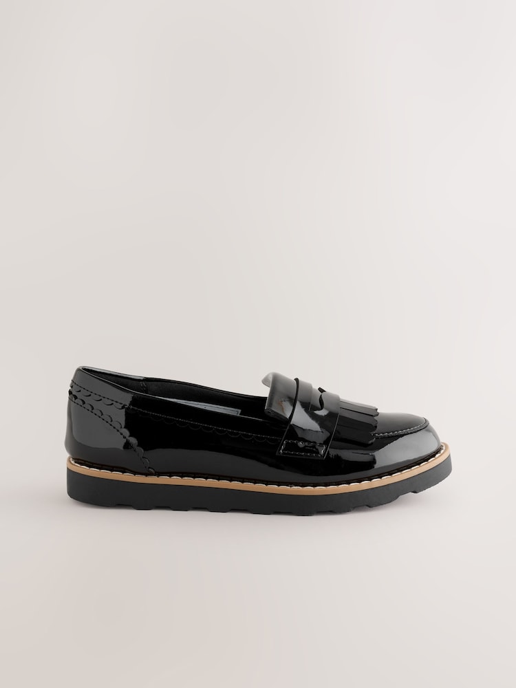 Black Patent Wide Fit (G) Fringe Loafer School Shoes - Image 2 of 5 Black Patent Wide Fit (G) Fringe Loafer School Shoes - Image 2 of 5
