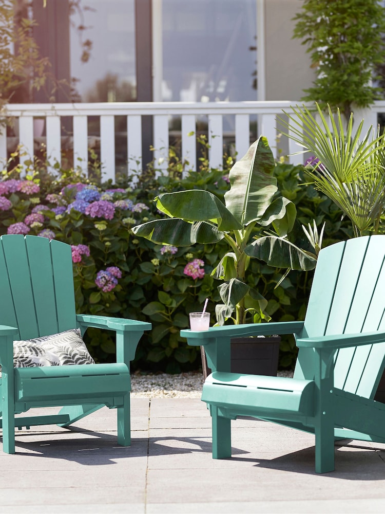Keter Set of 2 Aqua Teal Blue Alpine Adirondack Garden Chairs - Image 1 of 6 Keter Set of 2 Aqua Teal Blue Alpine Adirondack Garden Chairs - Image 1 of 6