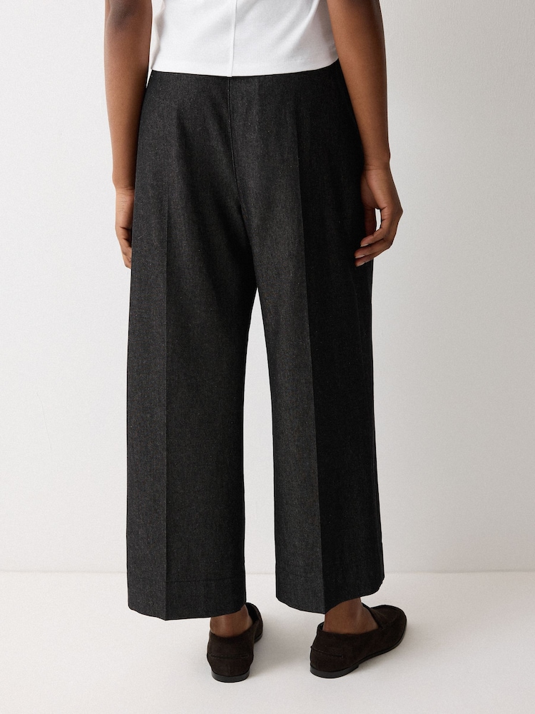 Jigsaw Black Chambray Pleat Front Trousers - Image 2 of 2 Jigsaw Black Chambray Pleat Front Trousers - Image 2 of 2