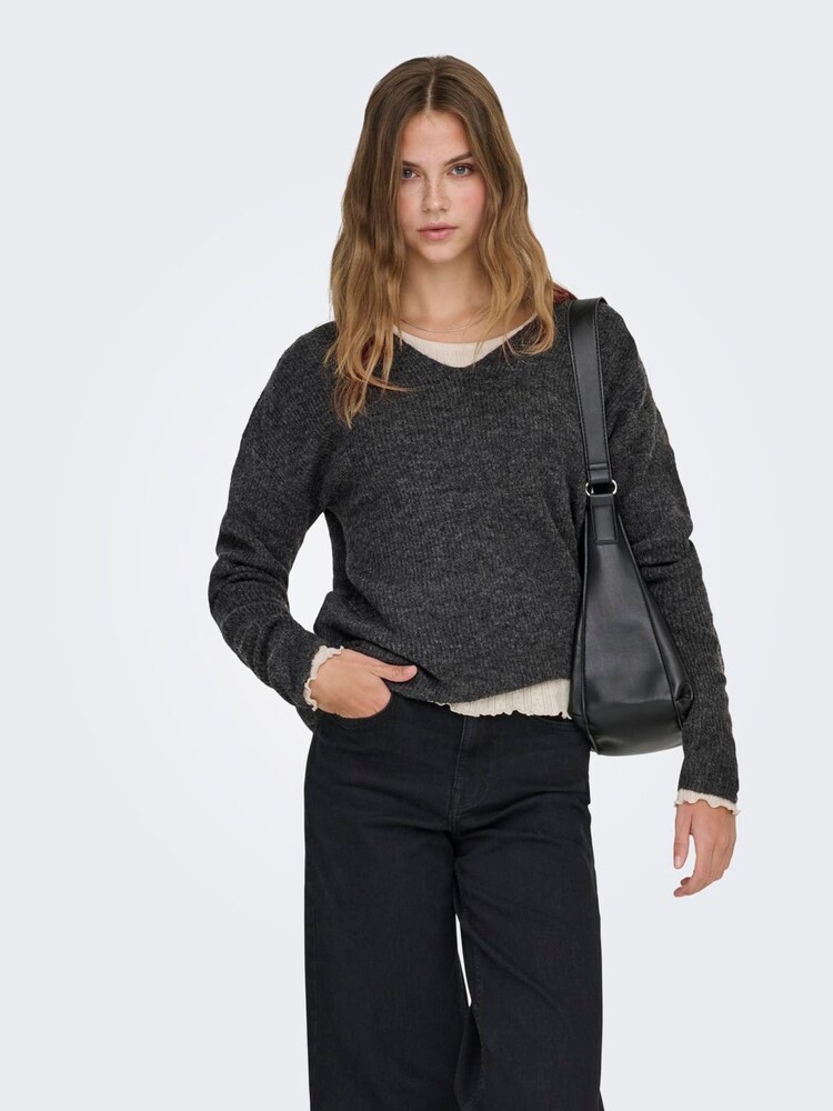 ONLY Grey Cosy V-Neck Pullover Knit Jumpers - Image 2 of 6