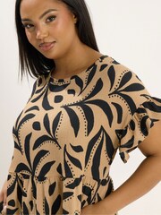 Yours Curve Brown Frill Sleeve Dress - Image 4 of 5